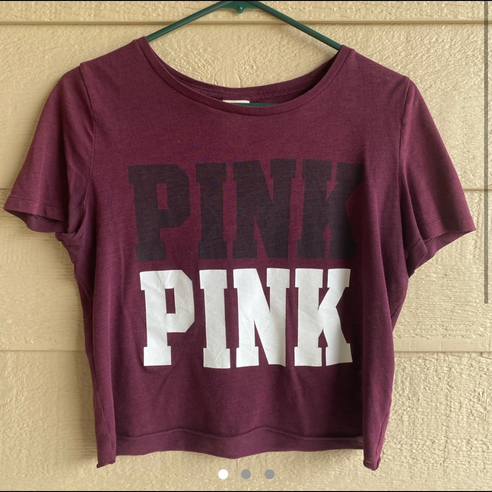 Plum Colored Crop-Top with PINK logo